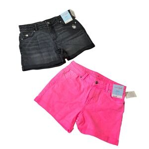 Cat & Jack Girls Stretch Adjustable Waist Denim Shorts LOT Black & Pink XL 14